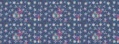 Mavi renklere karalamalar çizilmiş çiçek deseni. Raster illüstrasyonu.