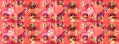 Kar tanelerinin soyut arkaplanlı Noel şablonu. Noel ve yeni yıl moda baskıları için tatil tasarımı. Pembe, turuncu ve kırmızı renkler. Raster illüstrasyonu.