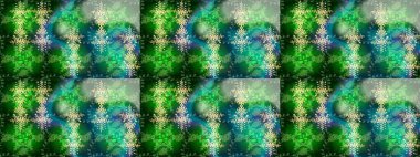 Raster Noel soyut renkli arka plan ve tatlı kar tanesi. Raster illüstrasyonu. Kar taneleriyle yeşil, mavi ve nötr renkler.