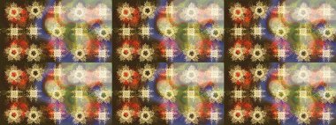 Raster illüstrasyonu. Kahverengi renklerde bahar çiçekleri. Raster çiçek desenli ve çiçekli..