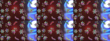 Güzel soyut kar tanesi raster tasarımı. Düz kar karalama ikonları, kar taneleri kahverengi, mavi ve mor renkli siluetler noel afişi, kartlar. Yeni yıl kar tanesi.