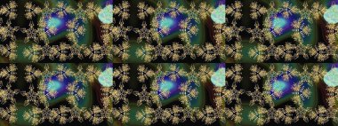 Sanat terapisi tarzı zen çizim için siyah, gri ve yeşil mandala şeklinde kar taneleri. El çizimi, dövme stili, kumaş tasarımı ve Raster illüstrasyonunda kartlar..