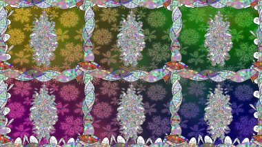 Renkli Bahar Temalı Kusursuz Arkaplan. Çiçeksel fantezi tasarımı, parlak bir arka planda, kusursuz bir desen. Düz Çiçek Elementleri Tasarımı.