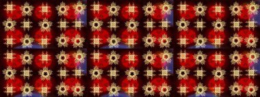 Renkli arka planda izole tatlı kar taneleri. Kar tanesi raster deseni. Raster illüstrasyonu. Kırmızı, siyah ve kahverengi renkte kar taneleri.