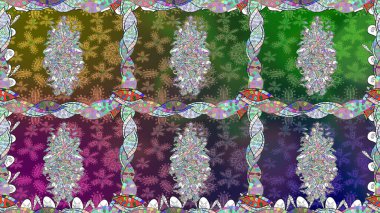 Raster - stok. Yapraklı çiçekler ve rengarenk papatya çiçekleri. Kusursuz arkaplan deseni.