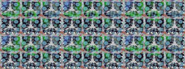 Kumaş desenli papatya çiçeği detayı. Mavi renkte çiçekler.