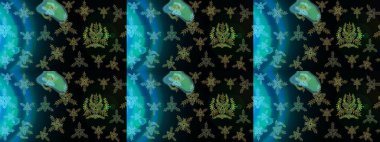 Güzel soyut kar taneleri raster tasarımı. Düz kar karalama ikonları, kar taneleri silueti siyah, mavi ve yeşil renklerde Noel afişi, kartlar. Yeni yıl kar tanesi.