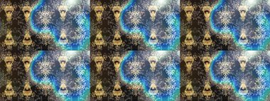 Çiçekleri, deniz kabukları, mandalaları ve suluboya efektleriyle donanma geçmişi. Eskiz modeli etnik tasarım. Yatak çarşafları, ceket, paket tasarımı, kumaş ve moda kavramları için tekstil baskısı.