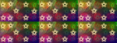 Kar tanesi renkli desen. Snowflakes desen. Raster kar taneleri arka plan. Renk arka plan üzerinde izole soyut kar taneleri ile düz tasarım. Raster illüstrasyon.