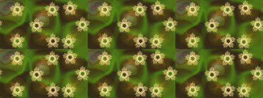 Sanat terapisi tarzı zen çizim için kahverengi, gri ve yeşil mandala şeklinde kar taneleri. El çizimi, dövme stili, kumaş tasarımı ve Raster illüstrasyonunda kartlar..