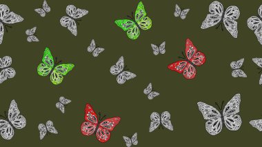 Yeşil renkli tropik kelebek çizimi. Çiz, çiz, çiz. Raster illüstrasyonu. Kelebek görüntüsü. Basit bir şekilde.