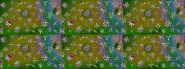 Raster illüstrasyonundaki çiçek desenli çizim. Yeşil renkte çiçekler.