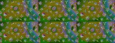 Raster illüstrasyonundaki çiçek desenli çizim. Yeşil renkte çiçekler.