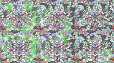 Davetiye ve kartpostal tasarımı için dekoratif çiçek unsurları. Tekstil için figür. Poster ya da kapak için arka plan. Yapraklı kusursuz desen. Sevimli zarif çiçekler Raster illüstrasyonu.