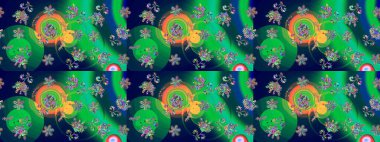 Çiçek Elementleri 'nin soyut geçmişi. Raster kış deseni. Yeşil ve mavi renkler üzerine tasarım. Raster illüstrasyonu.