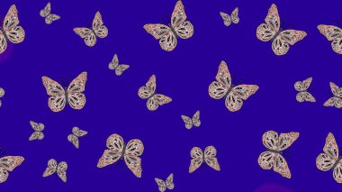 Raster. Web sayfası geçmişleri, duvar kağıtları, tekstil ve yüzey dokuları için mükemmel. Raster illüstrasyonu. Mavi arka planda suluboya kelebekler. Çizim deseni.