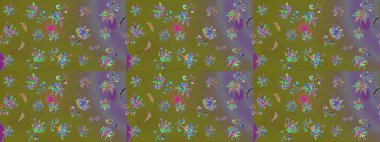 Düz Çiçek Elementleri Tasarımı. Renkli Bahar Teması eskiz kalıbı. Kahverengi renkte zarif çiçekli suluboya. Raster illüstrasyonu.