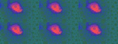Patlayan çiçekler soyut olarak yerleştirilmiş. Raster deseni. Yumuşak, bahar çiçekleri mavi, yeşil ve mor renklerde. Raster illüstrasyonu.