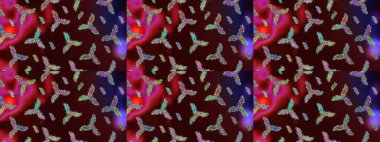 Modern soyut tasarım posteri, kapak, kahverengi, kırmızı ve mor renkli kart tasarımı. Son moda kar taneleri ve elementler onun kartlarını gösteriyor. Retro tarzı, kış elementleri. Kar taneleri tasarımı.