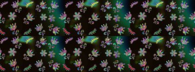 Raster illüstrasyonu. Siyah, gri ve yeşil renklerde. 3D çiçekler, çizim.