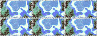 Raster illüstrasyonu. Suluboya, elle çizilmiş. Mavi yapraklı yabani çiçekler. Kusursuz arkaplan deseni.