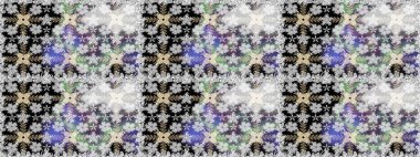 Renkli Bahar Temalı Kusursuz Arkaplan. Çiçeksel fantezi tasarımı, parlak bir arka planda, kusursuz bir desen. Düz Çiçek Elementleri Tasarımı.