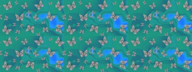 Şirin kelebek yeşil raster desenli. Robot resim. Giysi tasarımı için dekor.