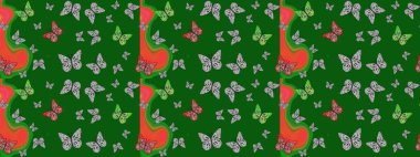 Web sayfası geçmişleri, duvar kağıtları, tekstil ve yüzey dokuları için mükemmel. Renkli kelebekler. Raster illüstrasyonu. Çizim deseni.