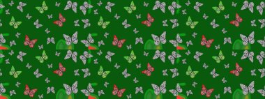 Raster illüstrasyonu. Yeşil renkte soyut sevimli kelebek. Basit bir şekilde. Taslak şablon arkaplanı.