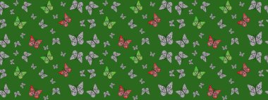 Robot resim. Sonsuz. Raster illüstrasyonu. Kelebekli tasarım. Yeşil arka planda kelebekler. Çizim, karalama, karalama.