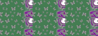 Güzel bir kumaş tasarımı. Raster Kelebekleri deseni. Soyut eskiz arka planı. Yeşil renkler üzerine resim.