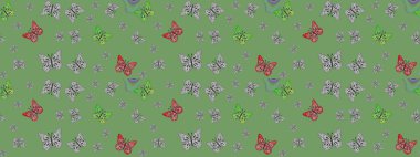 Robot resim. Kumaş, kağıt, ambalaj kâğıdı ve duvar kağıdı tasarımı için harika bir arka plan. Raster. Kelebek desenli yeşiller.