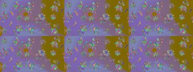 Çiçek desenli eskiz, yaz çiçekleri. Mor renkli çiçekler. Düz Çiçek Elementleri Tasarımı. Renkli Bahar Teması çizim şablonu.