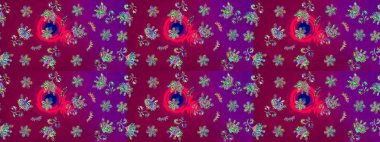 Renkli Bahar Teması eskiz kalıbı. Mor renkli çiçekler. Düz Çiçek Elementleri Tasarımı. Raster illüstrasyonunda çiçek deseni çizimi.