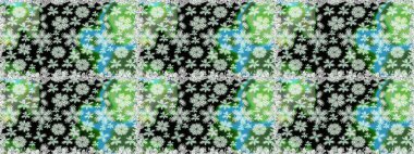 Düz Çiçek Elementleri Tasarımı. Sevimli çiçek raster deseni. Yeşil renkli çiçekler. Renkli Bahar Teması Kusursuz Arkaplan.