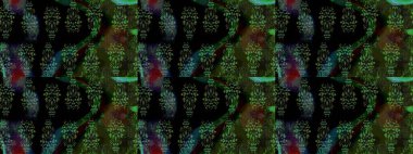 Renkli Bahar Teması eskiz kalıbı. Siyah renkli şirin çiçek deseni. Düz Çiçek Elementleri Tasarımı. Raster Modaya uygun kumaş deseni.