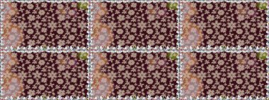 Raster Yumuşak kumaş deseni. Raster çiçek izi. Klasik taslak çizimi. Çiçekli, kahverengi, pürüzsüz desen.