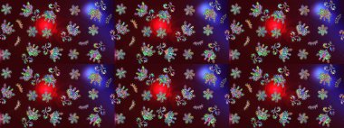 Kahverengi renklerde bahar çiçekleri. Çiçek ve yapraklı karalama şeklinde Raster çiçek deseni. Raster illüstrasyonu.