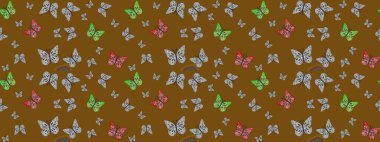 Doğadaki güzellik. Watercolor Style 'da uçan kelebeklerle eskiz kalıbı. Raster illüstrasyonu. Kumaş, Tekstil, Yazdırma ve Davetiye için arkaplan.