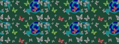 Çiz, çiz, çiz. Basit bir şekilde. Yeşil renkli tropik kelebek çizimi. Kelebek görüntüsü. Raster illüstrasyonu.