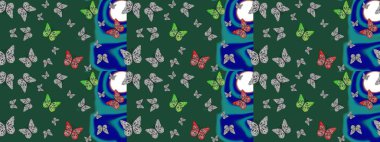 Kelebek desenli güzel çizim tasarımı. Yeşil renkli resimler.