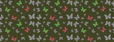 Robot resim. Ambalajlar, duvar kağıtları, kumaş tasarımı ve kağıt için hoş bir arkaplan. Yeşil renkli resimler. Güzel kelebek raster desenli resim tasarımı.