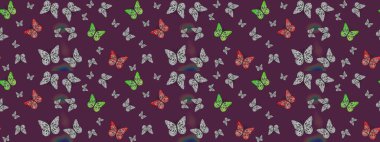 Kahverengi renkli resimler. Raster illüstrasyonu. Yüzey dokuları, duvar kağıtları, web sayfası geçmişi, tekstil için mükemmel. Eskiz kalıbı arka planı. Renkli sevimli kelebek.