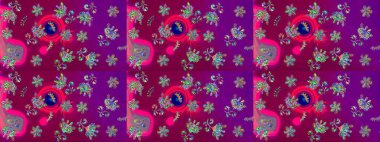 Sketch Colour Spring Theme eskiz kalıbı. Mor renkli çiçekler. Düz Çiçek Elementleri Tasarımı. Sevimli çiçek raster deseni.