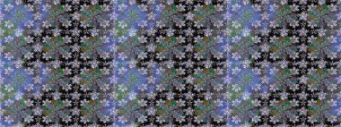 Patlayan çiçekler soyut olarak yerleştirilmiş. Raster deseni. Yumuşak, mavi renkte bahar çiçekleri. Raster illüstrasyonu.