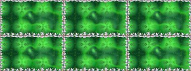 İşlemeli çiçekli, dikişsiz desen. Renkli grunge soyut arkaplanı koloyeşil çiçeklerle süslüyor. İzler, kumaş, duvar kağıtları, tekstil için raster dokusu.