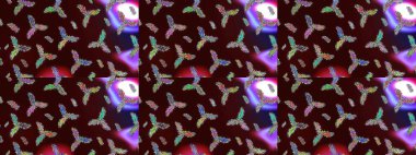 Yeni yıl kar tanesi. Düz kar karalama ikonları, yılbaşı afişi için kar taneleri silueti, kartlar. Kahverengi, mor ve mavi renkler üzerine şirin soyut kar tanesi raster tasarımı.