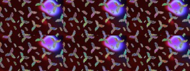 Kahverengi, mor ve mavi renkli kar taneleri. Raster illüstrasyonu. Kar tanesi raster deseni. Renkli arka planda izole tatlı kar taneleri.