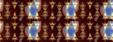 Raster illüstrasyonundaki çiçek desenli çizim. Kahverengi, mavi ve bej renkte çiçekler.