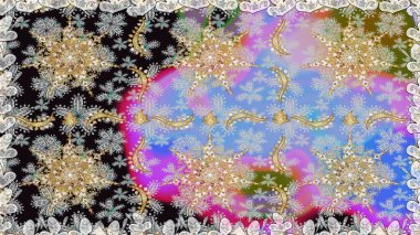 Süslü raster dekorasyonu. Lüks, kraliyet ve Viktorya dönemi konsepti. Klasik barok çiçek desenli, gri yerine altın desenli. Gri renklerdeki altın element.